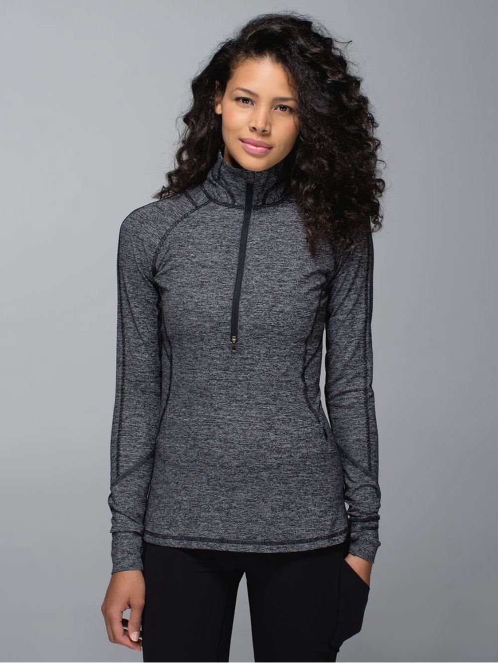 Lululemon Women’s Black Race Your Pace 1/2 Zip Black Heather Wee Stripe Size 6